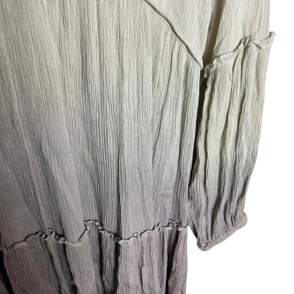 R. Vivimos Women's L Plunge Neck Tiered Tunic Dress Light Gray Angelic Fairycore